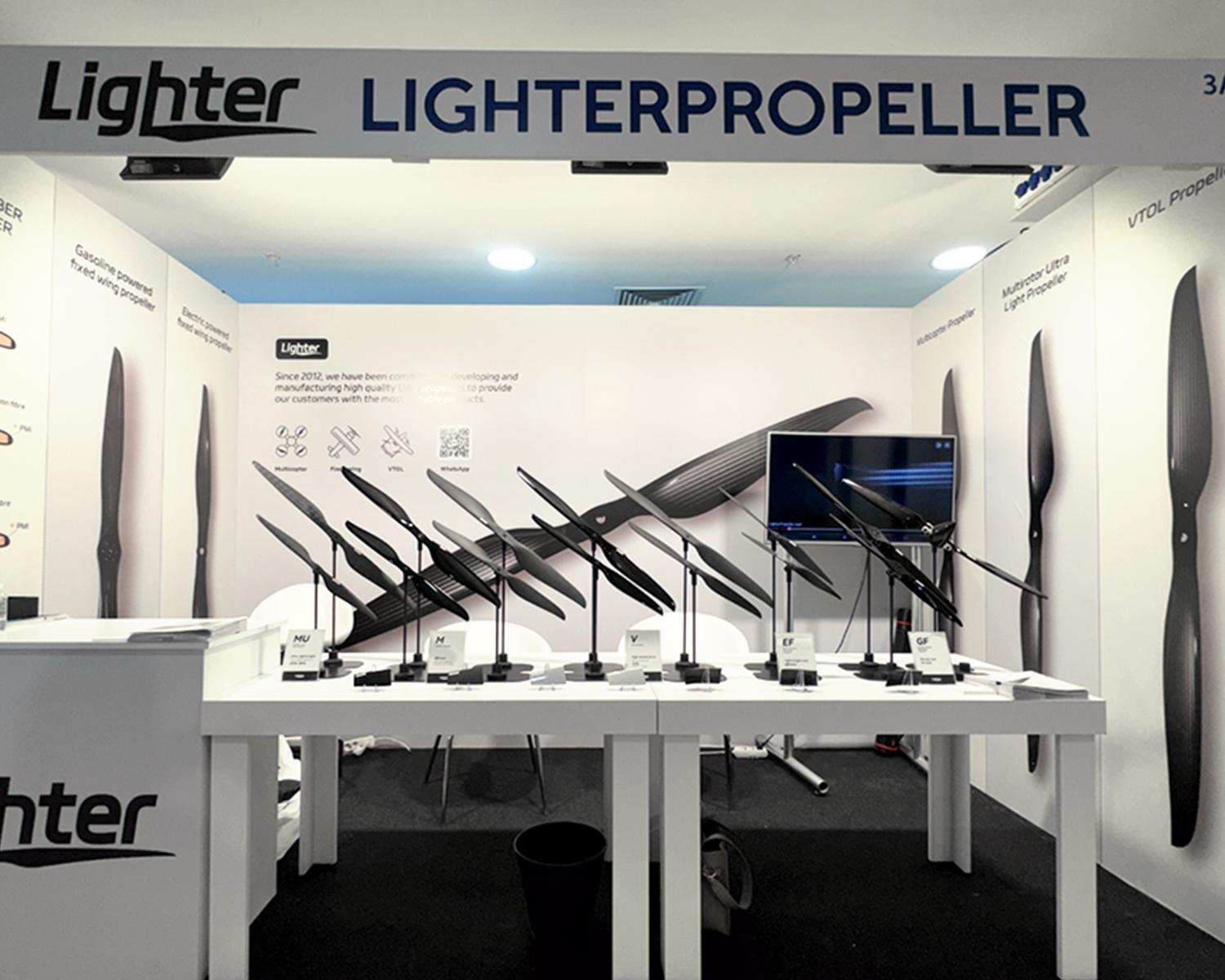Lighter Propeller exhibition booth in Turkey with the propeller lineup on stands